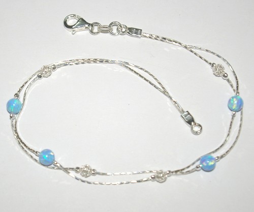 5mm Light Blue or White OPAL & Sterling Silver 925 MESH Beads ANKLET Your size - Picture 14 of 17
