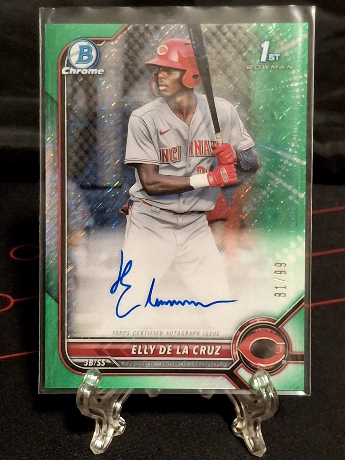 2022 Elly De la Cruz  1st Bowman CHROME  Prospect Green REFRACTOR /99 Autograph
