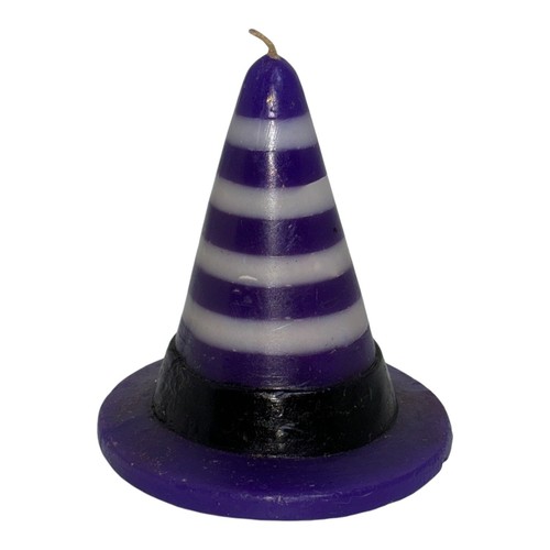 Vintage Hexenhut geformte Kerze lila weiß gestreift goldene Schnalle Halloween - Bild 3 von 10