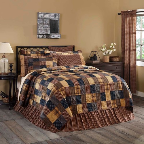 Hand Stitched Country Farmhouse Patchwork Quilt Red Blue Tan Patriotic Patch - Picture 3 of 9