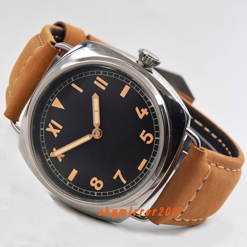 47mm Black sterile dial Asia hand winding 6497 movement watch Military luminous - Bild 2 von 7