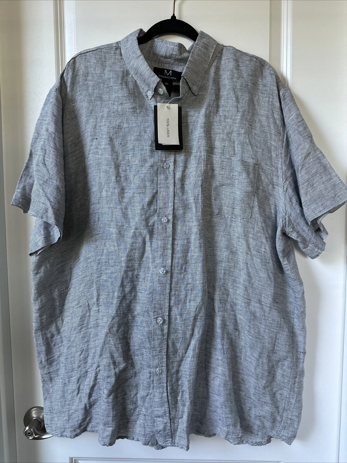 NWT Magaschoni Shirt Mens XXL 100% Linen Stripe Casual Cruise Wear Beach Preppy