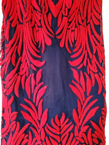 Anthropologie Pankaj & Nidhi Red Navy Dress 0P Spice Tree Embroidered Holiday - Picture 13 of 22