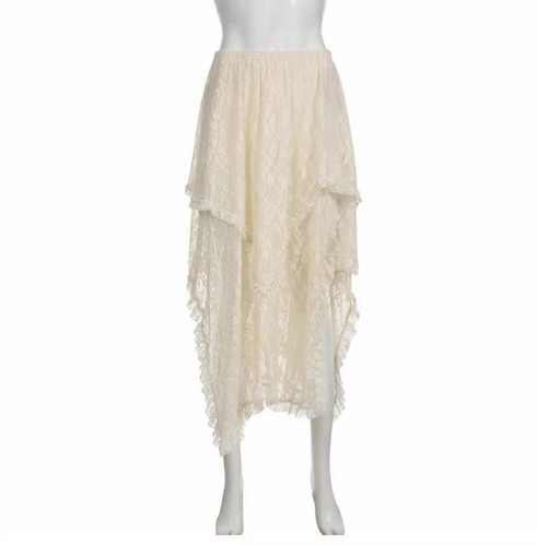 Lace Skirt, Long Skirt with Irregular Hem, Holiday Style, Skirt Beige Summer - Picture 15 of 23