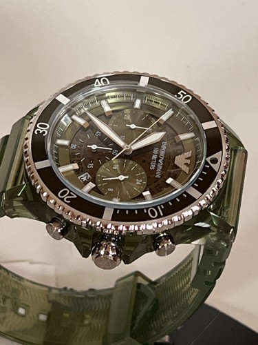 EMPORIO ARMANI EA11534 Mens Chronograph Olive Polyurethane Watch BN w G/Box $295 - Picture 7 of 12