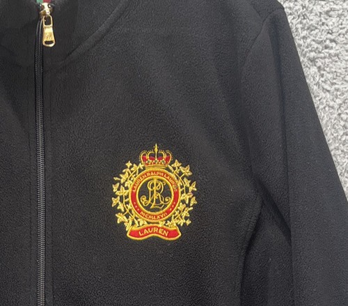 Ralph Lauren VTG Green Label Women’s Fleece Embroidered Black Jacket Medium B2 - Picture 2 of 6