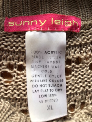 SUNNY LEIGH Woman’s XL Beige Knitted 3/4 Slv Pullover Tunic Sweater W/Fringe - Picture 3 of 3