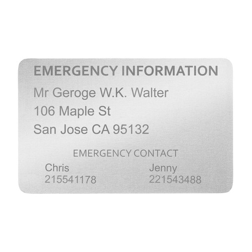 Tarjeta billetera de identificación médica ICE de contacto de emergencia personalizada grabada de aluminio - Imagen 7 de 34