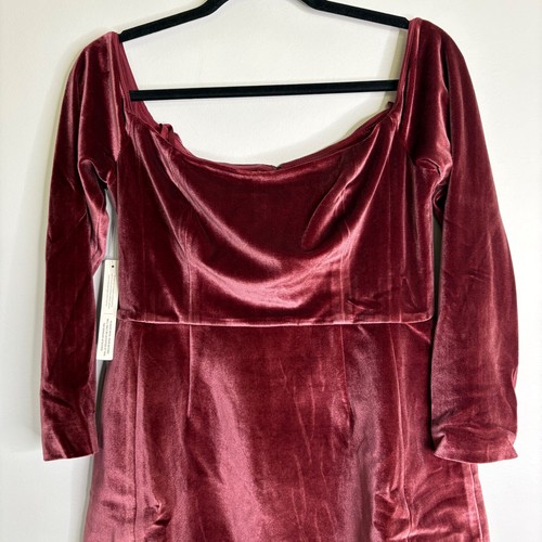 Anthropologie Hutch Long-Sleeve Square-Neck Mini Dress Burgundy Velvet Sz 8 - Picture 6 of 11