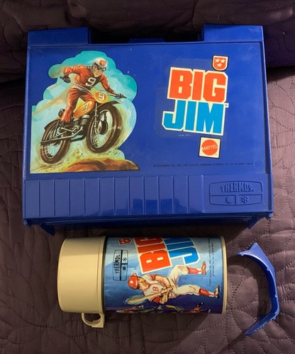BIG JIM  PLASTIC LUNCH BOX  WITH METAL THERMOS BOTTLE  C. 1972  MATTEL  THERMOS - Picture 2 of 10