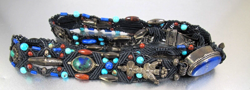 Vtg. Antique Sterling Gemstone Hand Woven Macrame Belt - Picture 13 of 14