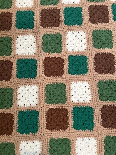 Handmade Granny Square Crochet Afghan Quilt Blanket Throw Brown Green 76" x 44" - Picture 3 of 8
