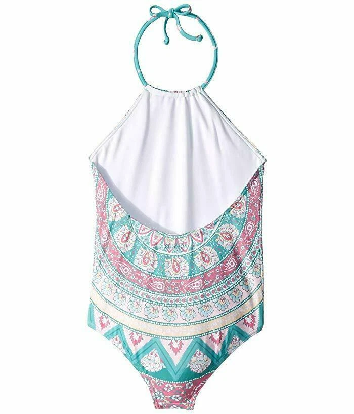 Roupa de banho Billabong meninas azul rosa estampado elástico halter peça única tamanho 10 $ 80 - Imagem 2 de 4