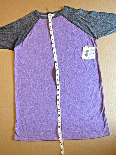 LuLaRoe Sloan kids size 14 heathered purple with 3/4 grey heathered sleeves NWT - Picture 5 of 7