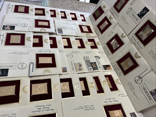 Huge 30 Pc Lot Of 22 Kt Gold Plated First Day Issue Stamp w/ Envelopes & Cards - Picture 3 of 20