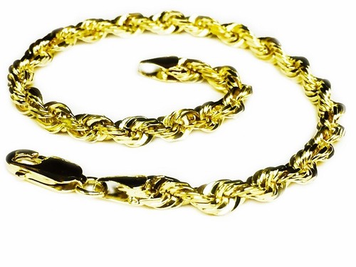 10k Solid Yellow Gold Mens Diamond Cut Rope Chain Bracelet 8.5" 6 mm 15 grams