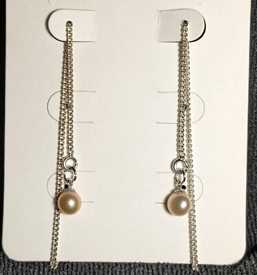 5'' Faden Perlen Ohrringe, 6,0 mm Creme Farbe Perlen