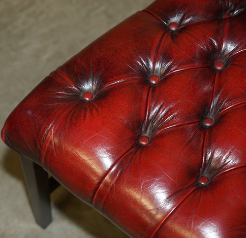 FOUR STUNNING VINTAGE OXBLOOD LEATHER HIGH BACK CHESTERFIELD DINING CHAIRS - Picture 8 of 22
