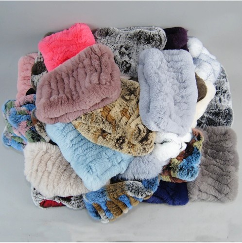 Handmade Women Real Rex Rabbit Fur Headbands Scarves Winter Warm stretch Snood - Picture 2 of 71