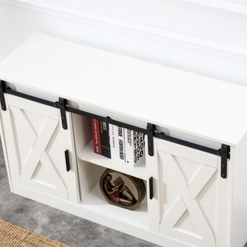 Farmhouse TV Stand Cabinet for 50'' TV w/ Sliding Barn Door Cabinet Sideboard - Picture 4 of 13