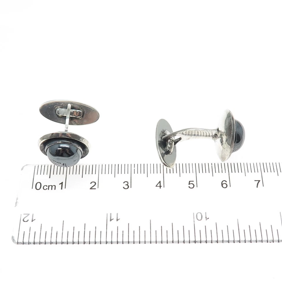 N.E. Gemelos modernistas de hematita real de Dinamarca vintage de plata de ley 925 DE Foto 3 de 4