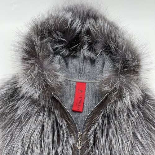 Denimaxx Couture Faux Fur Hooded Vest Full Zip Womens Medium Gray - Picture 2 of 10