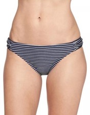 Love By Gap High Cut Ruched Bikini Bottom Swimsuit NWT NEW Size L Navy Stripe