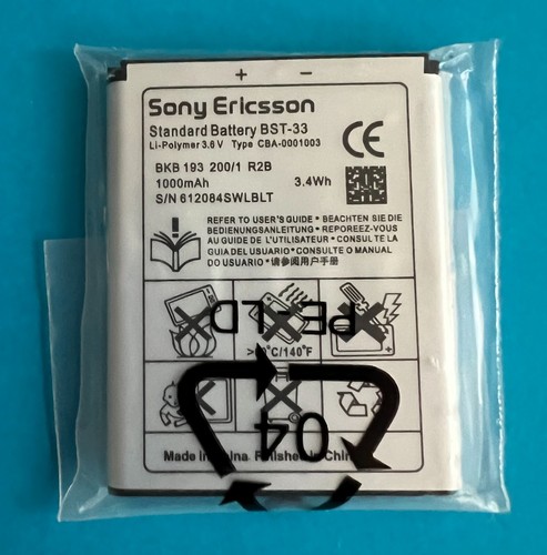 BATTERIE DE REMPLACEMENT SONY ERICSON BST-33 BST33 ORIGINE 1000mAH 3,4Wh 3,6V - Photo 5 sur 6