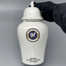 Ceramic Large Urn for Milwaukee Brewers Baseball Theme, Custom Text