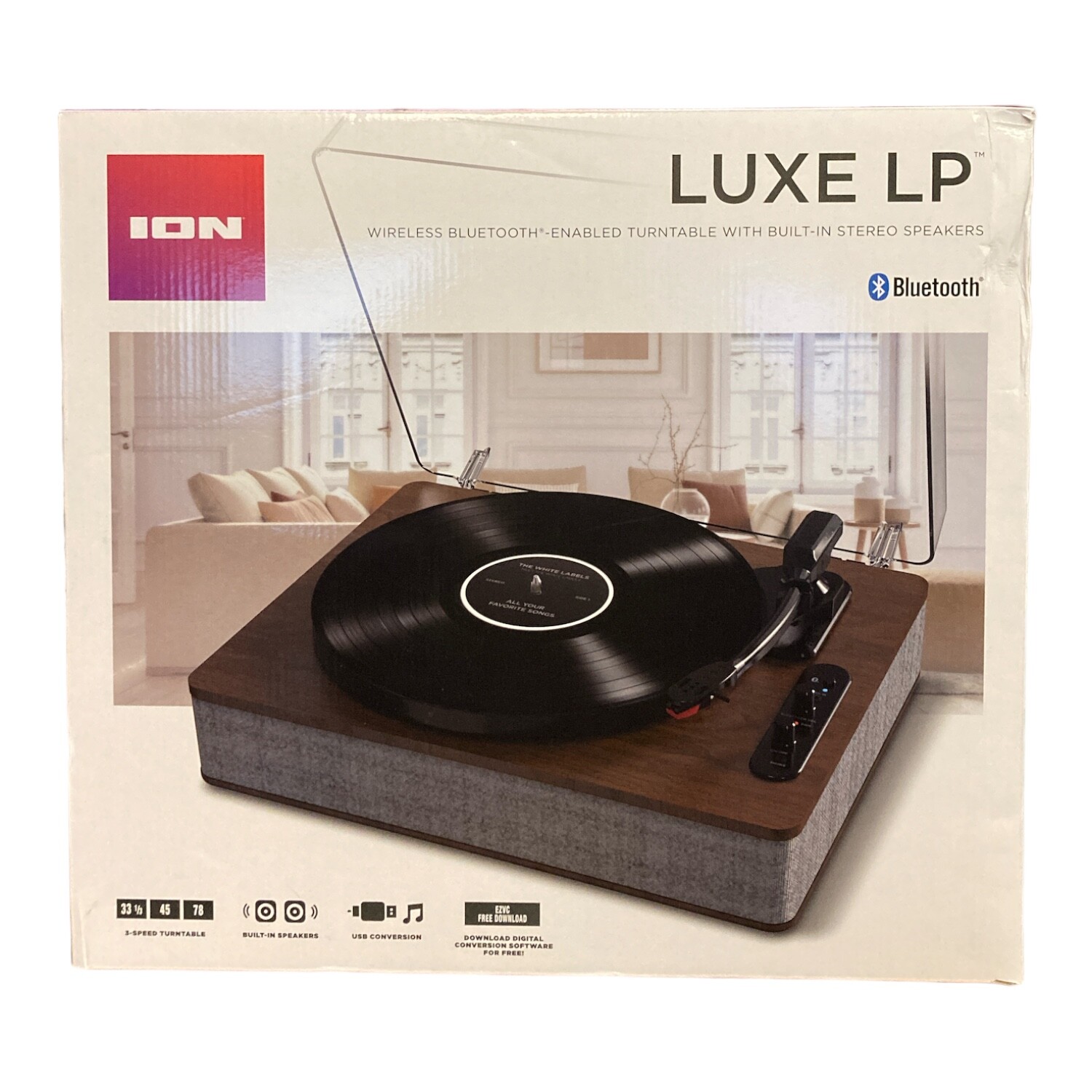 ION Audio Luxe LP 3-скоростной полноразмерный проигрыватель виниловых пластинок Bluetooth с динамиками