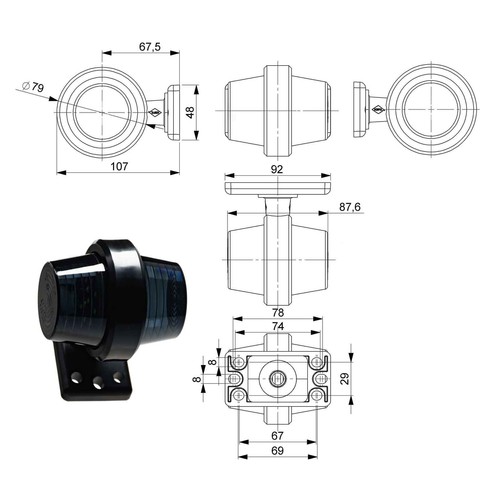 2x LED-Begrenzungsleuchte Umrissleuchte 12V 24V BLACK EDITION LKW Anhänger IP68 - Bild 13 von 14