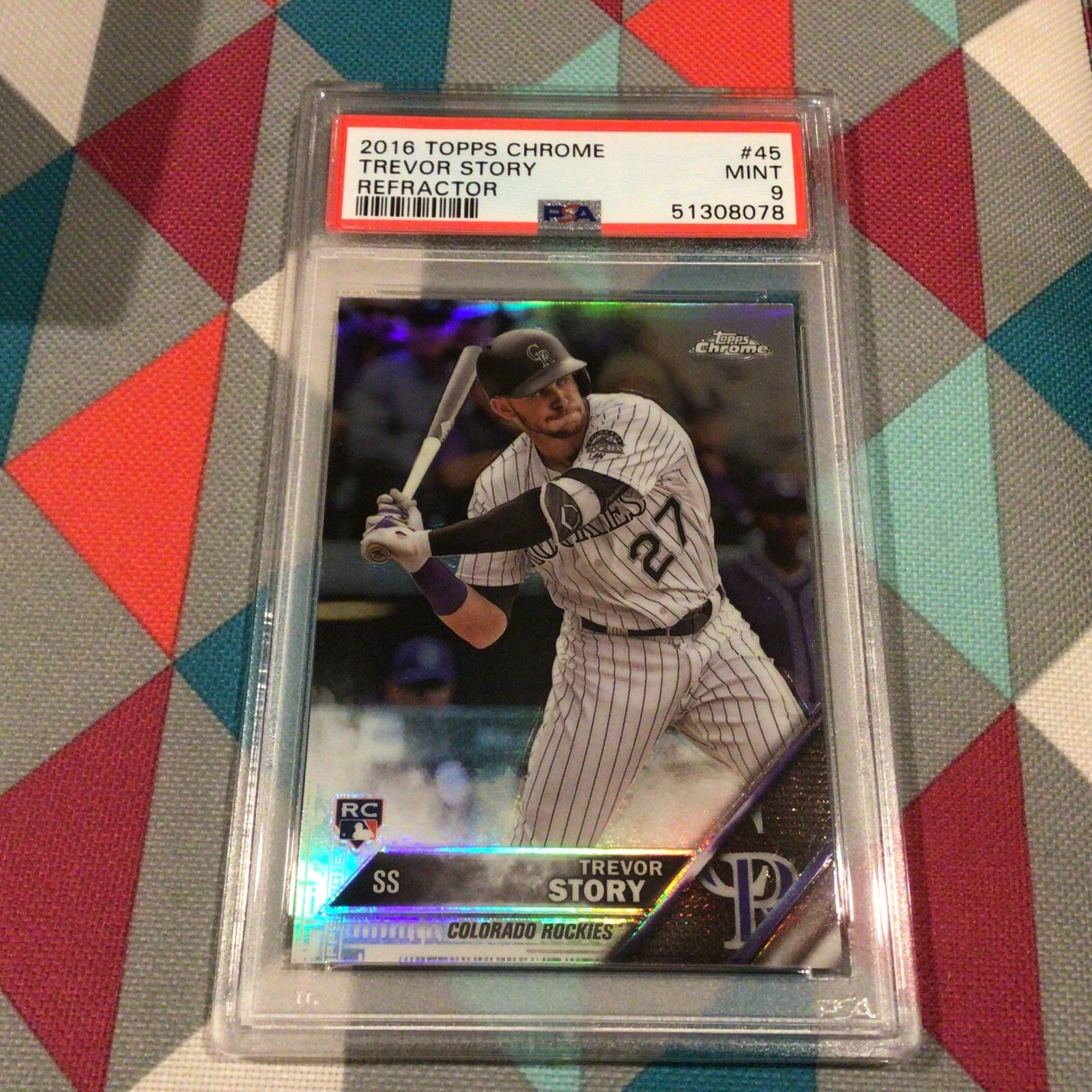 2016 Topps Chrome Trevor Story Refractor PSA 9 Mint #45 RC Rockies - Rare