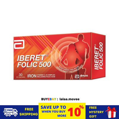 2 x Abbott Iberet Folic 500 Iron Vitamin C, B Complex, Folic Acid 30 Tablets