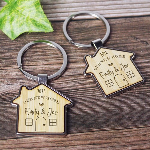 Set of 1 or 2 Personalised House Keyrings Couples New Home Housewarming Gift - Picture 3 of 37