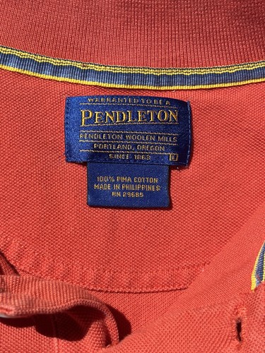 Vintage Pendleton Polo Shirt Embroidered Logo Sleeve Size Large Orange - Picture 7 of 7