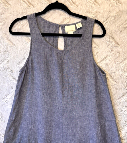 Cynthia Rowley Dress Size M 100% Linen Tank Swing Blue Chambray Look Pockets - Picture 3 of 9