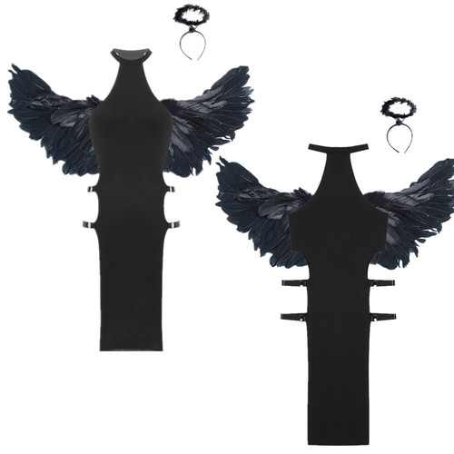 Damen Kostüm Cocktail Outfit Sexy Kleid Valentinstag mit Federflügeln Spiel - Bild 3 von 30