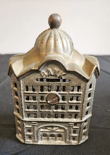 Antique Cast Iron Building Still Savings Bank 4 3/4" Dome Top A. C. Williams