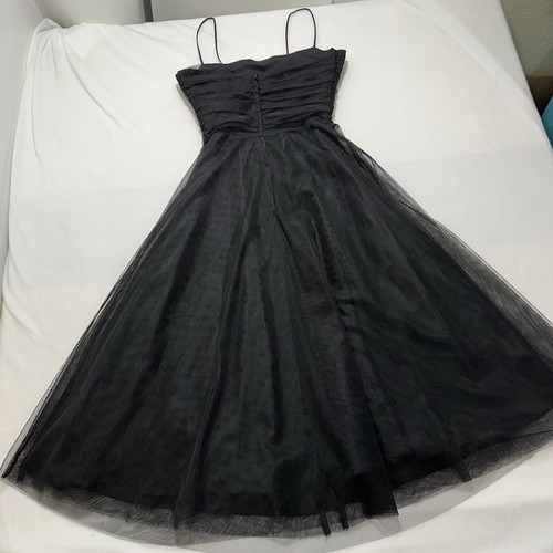 Abito Vintage Eliza J Donna 6 Cinturino Spaghetti Neri Tulle Midi Foderato Y2K - Foto 9 di 12