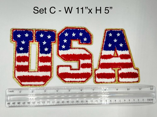 Ciniglia 3 Lettere Bandiera USA Iron-on Patch 4 Luglio Patch Giorno Indipendente, - Foto 14 di 14