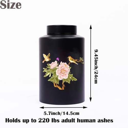 Home Decorative Floral Urn Black Hummingbird Urn Cremation Memorial Urn Large Ad - Picture 3 of 7
