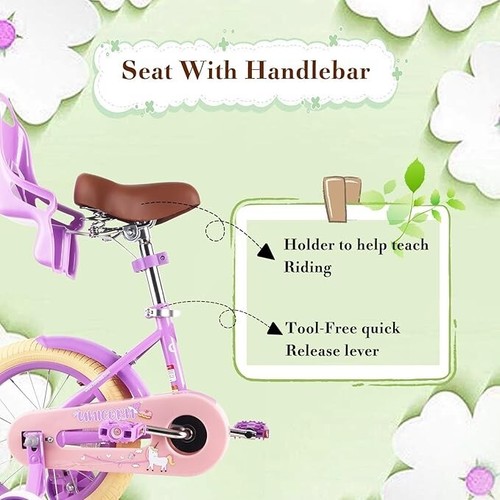 Kids Bike 2-7 Years Girls, Training Wheels & Front Handbrake with Basket - Picture 4 of 7
