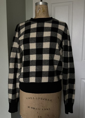 Ralph Lauren 100% Wool Buffalo Check Plaid Sweater, White Black, M Vintage Crew - Picture 4 of 19