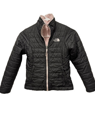 The North Face Girls Reversible Mossbud Swirl Pink Fleece Puffer Coat, S 7/8