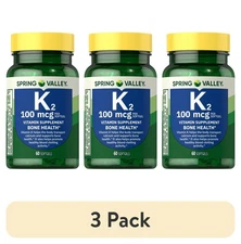 (3 pack) Spring Valley Vitamin K2 Supplement Softgels, 100 mcg, 60 Count