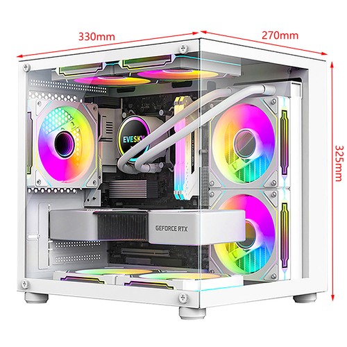 270-Grad-Glas-PC-Gehäuse transparenter Desktop-Computer turm für M-ATX/ITX - Afbeelding 14 van 14
