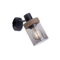Wandlampe E27 Verstellbar Metall Rauchglas Holz Wand Leuchte Spot Strahler Innen