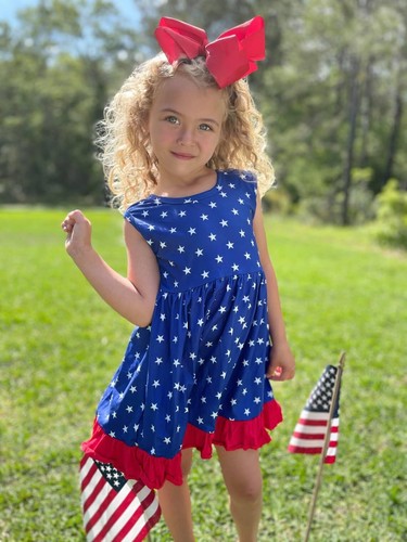 Girls 4th of July Dress Baby Girls American Flag Flutter Sleeve Dresses Kids ... - Picture 4 of 6