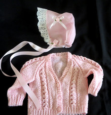 Vintage Baby Girl Pink Sweater And Swiss Dot Hat Set NB