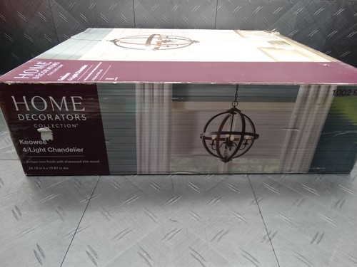 Progress Lighting Keowee 4-Light Chandelier Artisan Iron Orb Elm Wood 19in - Picture 3 of 5